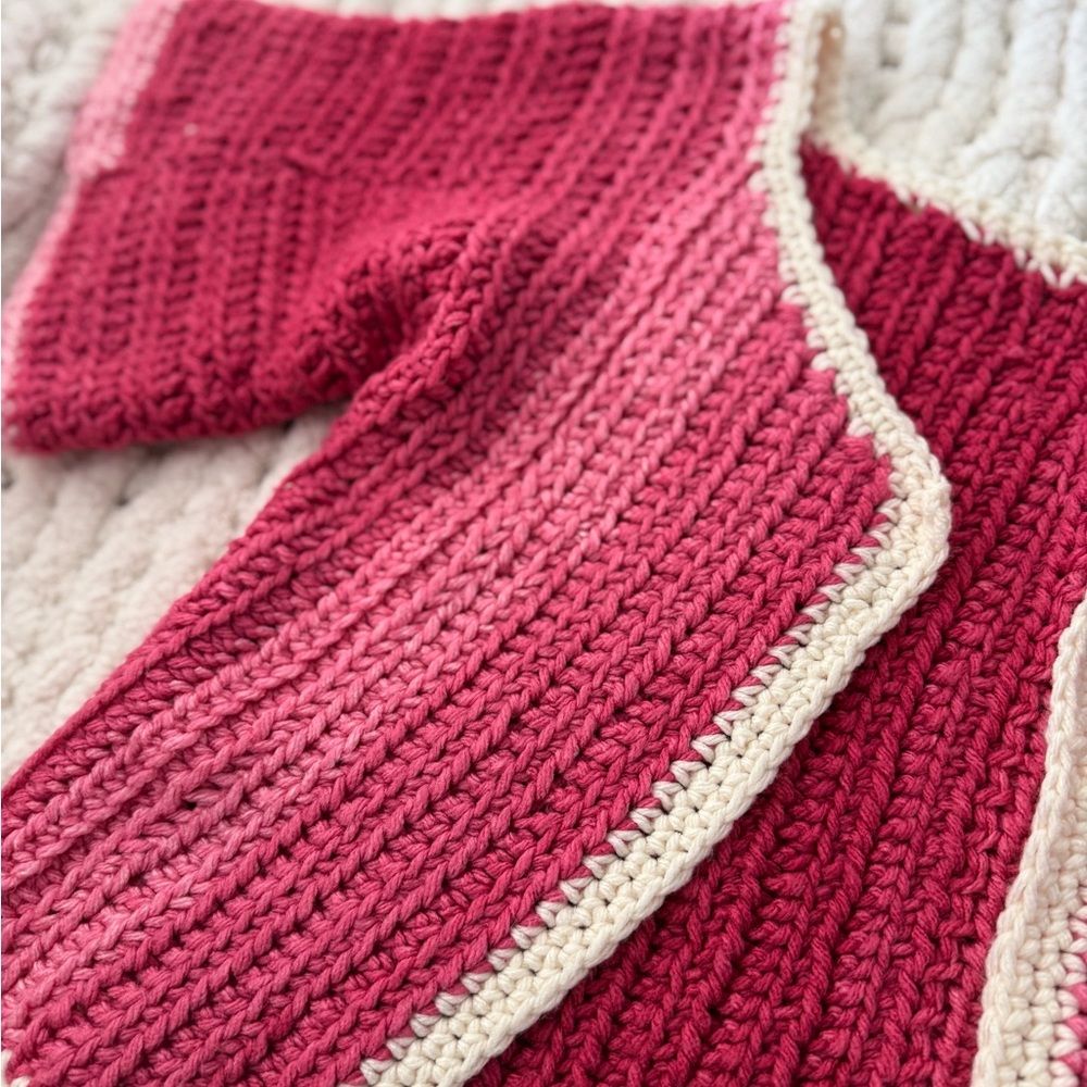 Pink and Cream Hand Crochet Cardigan - Picture 2 of 6